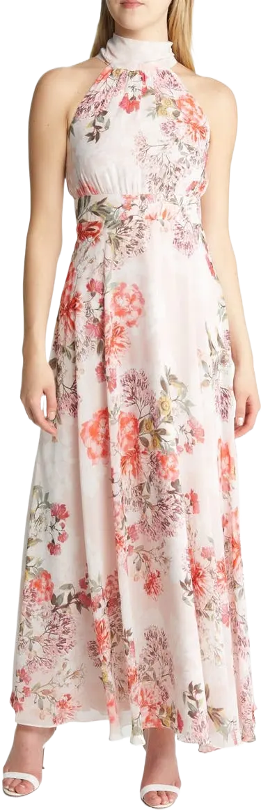 Floral Halter Neck Slim Maxi Dress