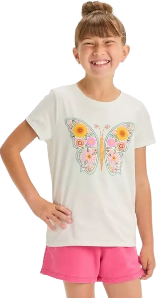 Girls' Short Sleeve Embroidery Butterfly Graphic T-Shirt - Cat & Jack™ Cream