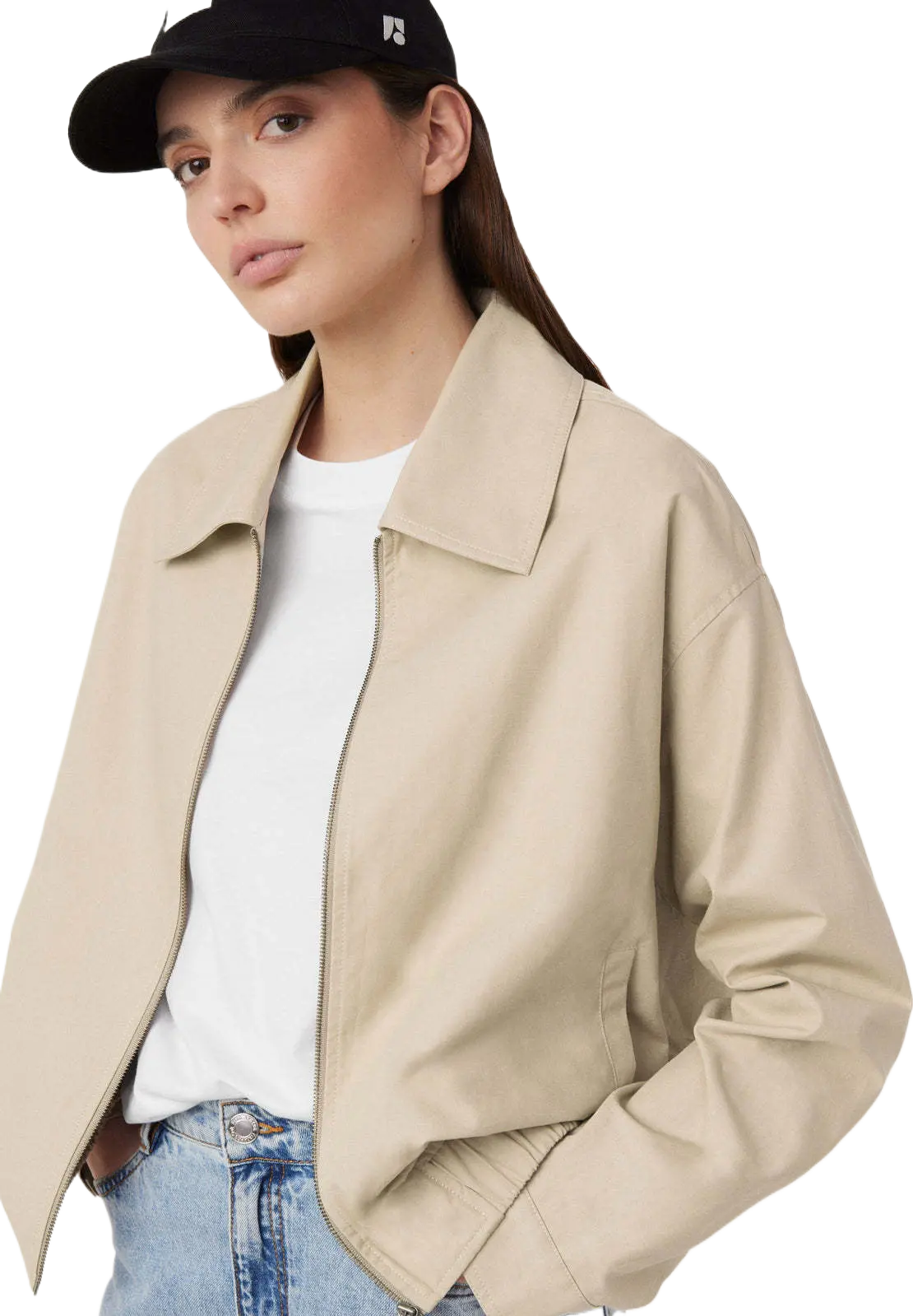 The Zip Up Bomber Jacket in Light Beige