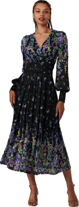 Dalia Symmetrical Print Lace Maxi Dress