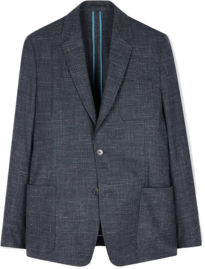 Dark Blue Marl Wool-Linen Unlined Blazer 