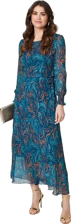 Abstract Long Sheer Sleeve Maxi Dress