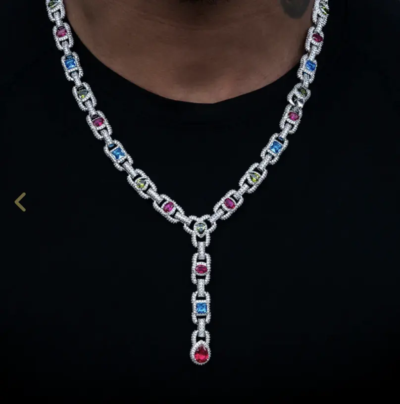 Diamond Cluster Mariner Teardrop Multicolor Lariat Chain in White Gold